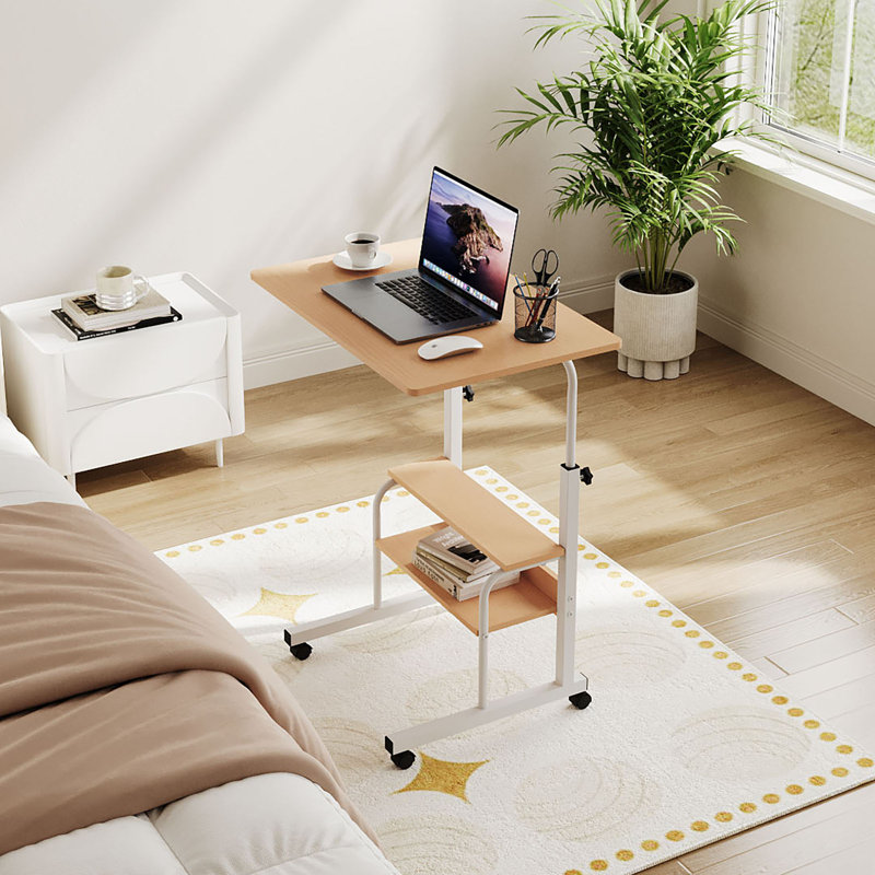 Adjustable Metal Base Computer Desk, Light Wood