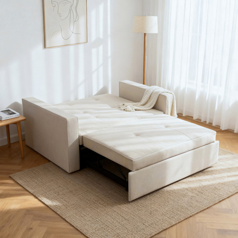 Bevers 2 Seater Linen Blend Sofa Bed, White