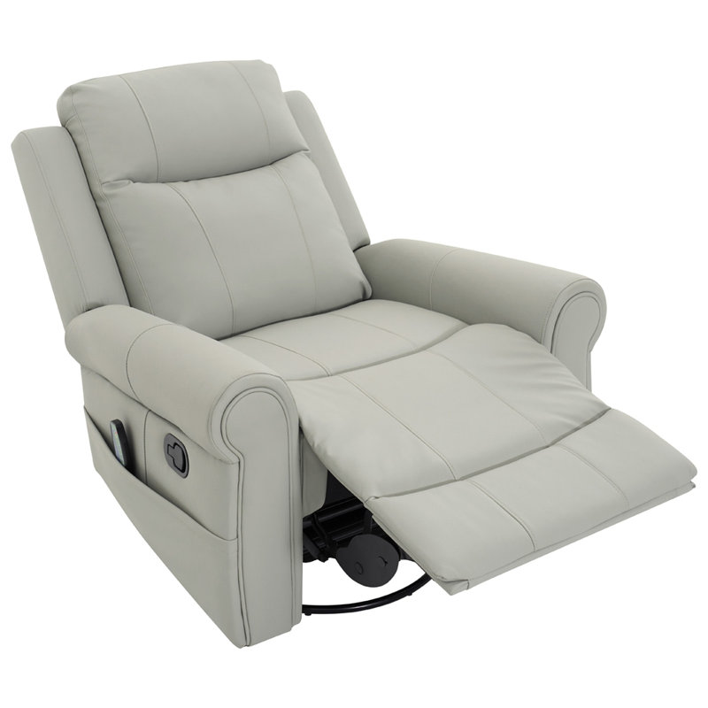 Manual Recliner 270°Swivel Rocker Recliner Chair, Gray Faux Leather