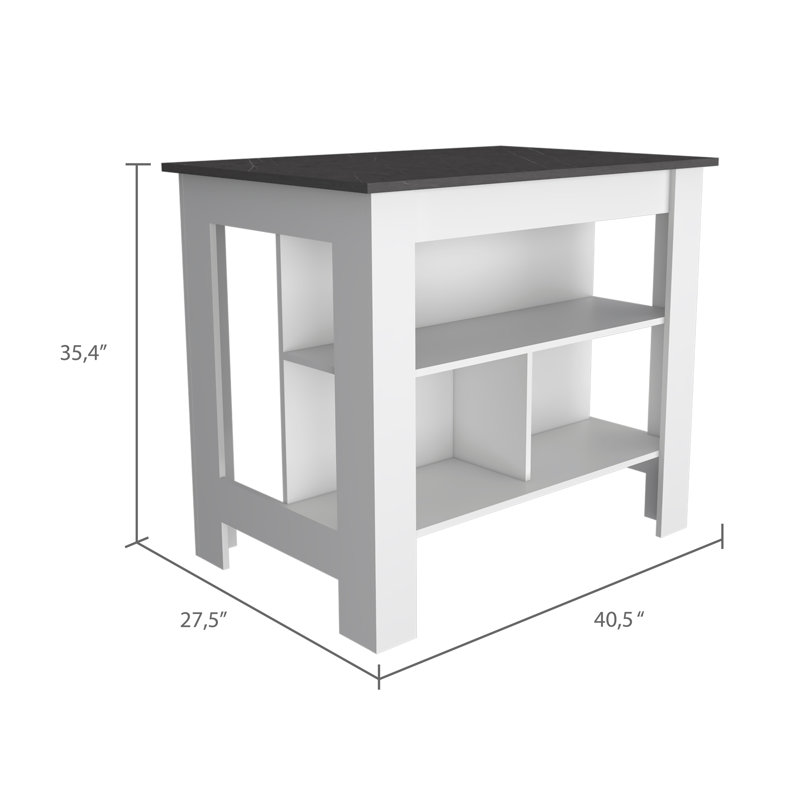 Îlot de cuisine, quatre pieds, trois tablettes, Black/White