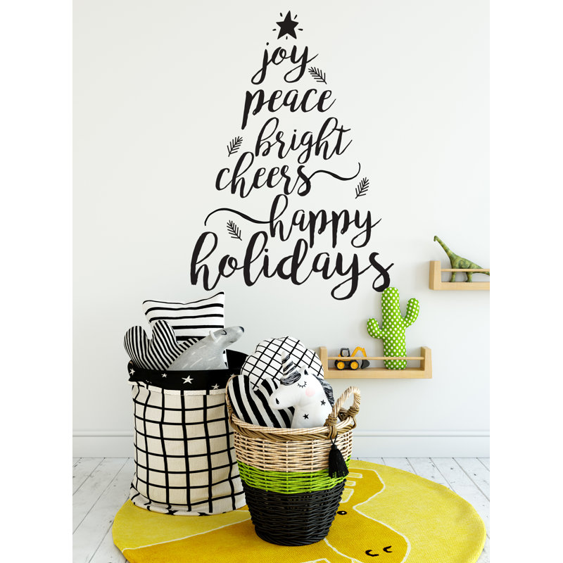 Adhésif décoratif joyeuses fêtes, arbre de Noël, Noir