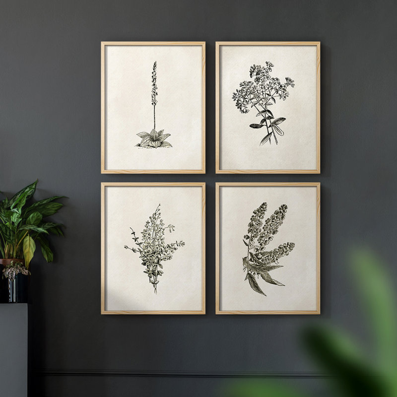 «Vintage Floral Print», impression encadrée «ACC», par 4, H 14 po x l 44 po