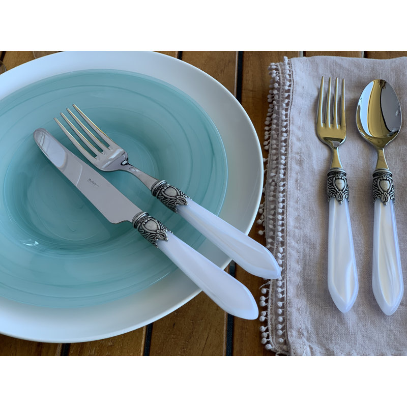Oxford 5 - Piece Stainless Steel Flatware Set - Service for 1, Silver/White