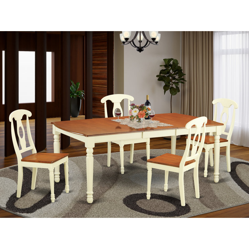 L'ensemble de mobilier de salle à manger 5 pièces comprend une table de cuisine rectangulaire avec rallonge papillon et 4 chaises de salle à manger, 42 po x 78 po, babeurre et cerise