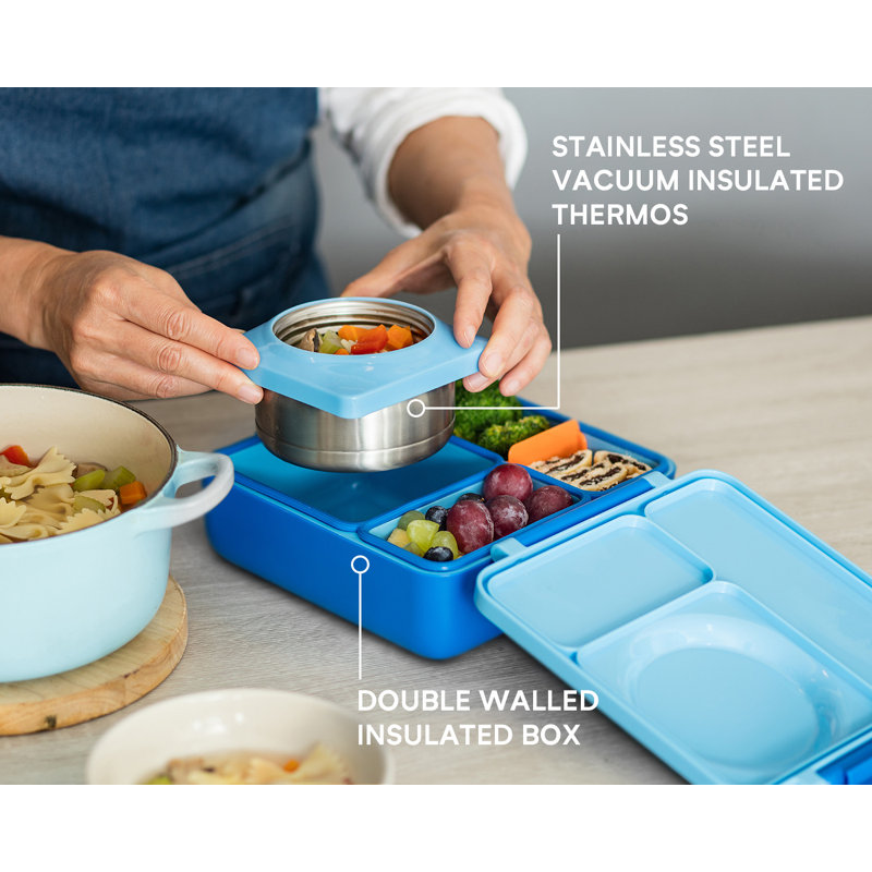 Blue Insulated Stainless Steel Bento Lunch Box with Thermos