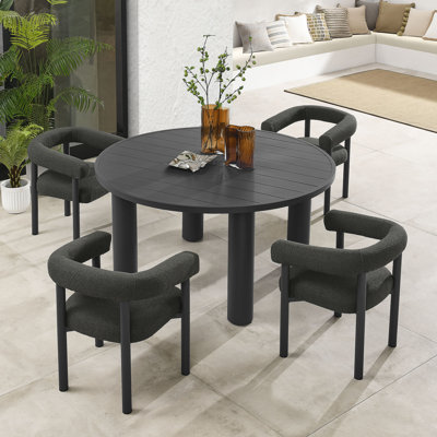 Nautica 5-Piece Round Outdoor Patio Aluminum Dining Table And Chairs Set