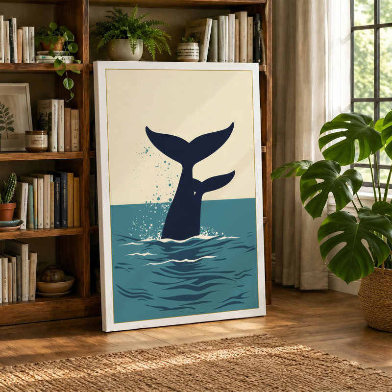 Whale Tail Rising Minimalist - Wrapped Canvas, 36x24 - 91.4 x 61.0 cm, Sage Border