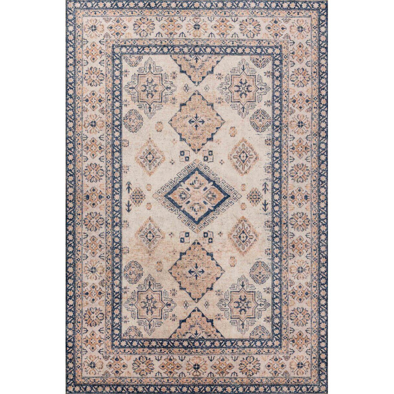 Tapis décoratif beige marocain en polyester tissé à la machine, Rectangle 2 pi 8 po x 5 pi