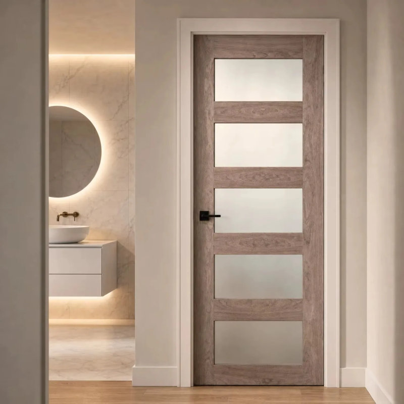 Dalle de porte en verre givré 5-Lite pour maison, 28"×80", Gauche (avec trous de serrure et de charnière)