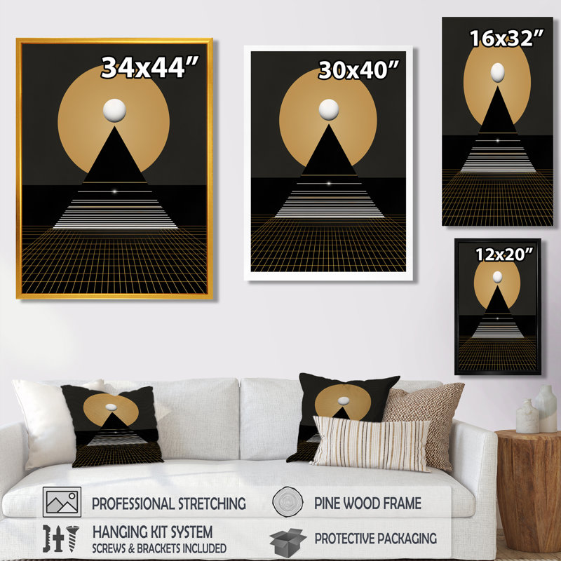 Minimal Gold Moon Mountain - décoration murale géométrique, Toile avec cadre flottant or, 20" H x 12" W x 1" D