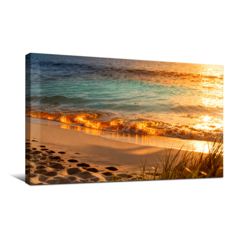 Nautique et plage Golden Sunset Beach Waves Sand Grass, H 20 po x l 40 po