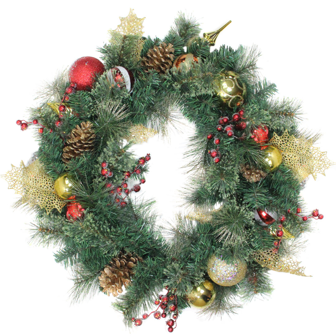 Green Mixed Foliage and Ornaments Artificial Christmas Wreath 30-Inch Unlit Northlight Seasonal