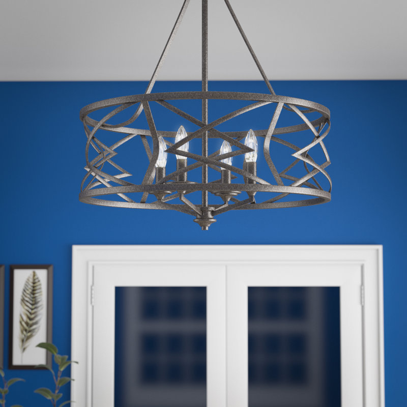 Lustre tambour à 4 lumières Fager, Argent antique
