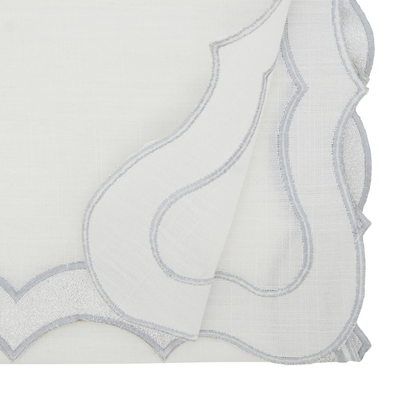 Elegant White and Silver Scallop Edge Polyester Table Runner