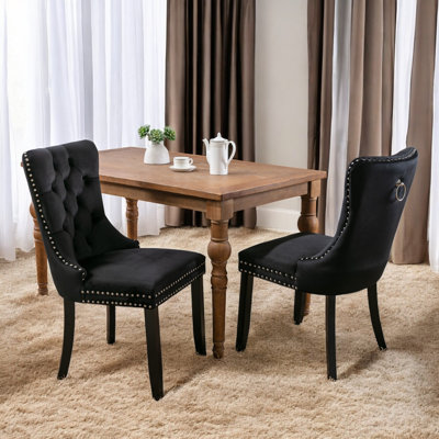Miya Upholstered Velvet Dining Chair Button Tufted with Brushed Wood Legs Kitchen Lounge Chairs