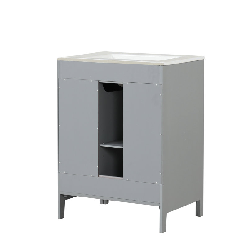 Meuble-lavabo 24 po avec lavabo, meuble-lavabo avec deux tiroirs et porte, tablette réglable, Gris