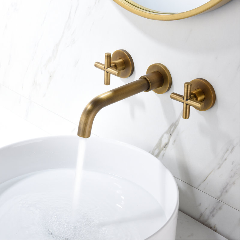 Bathroom Sink Faucet Wall Mounted - Pop-Up Drain, Reduced Noise Flow, Bronze, Mount Rust-, Smooth Water Brushed Nickel Build