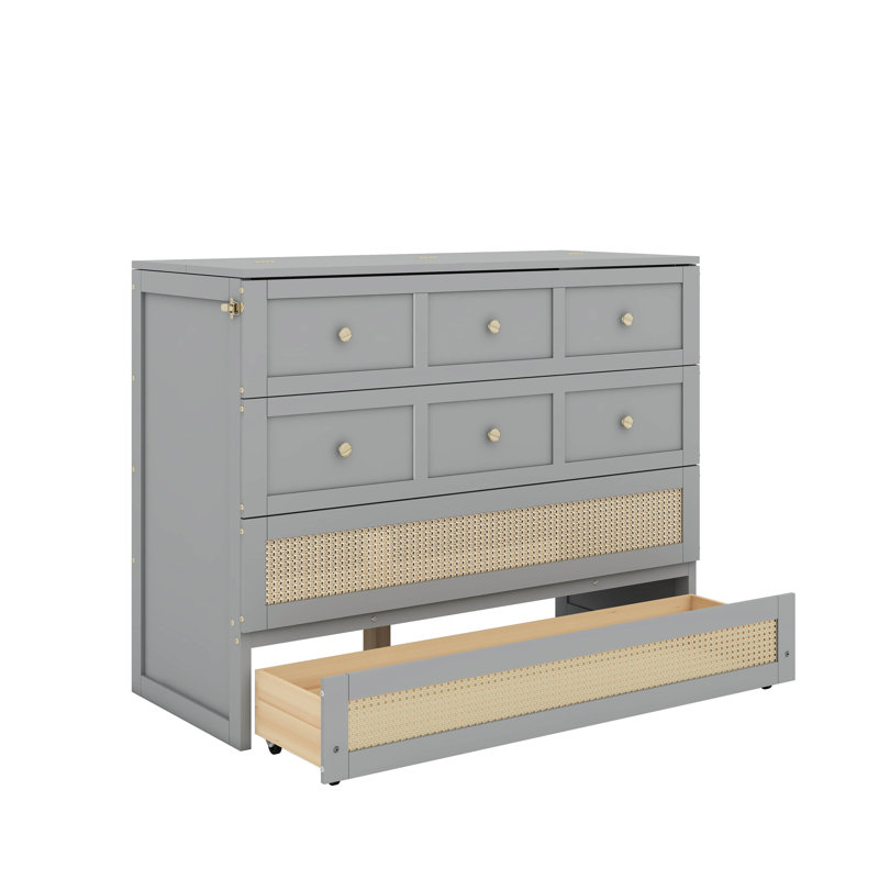 Lit escamotable double avec grands tiroirs, Gris