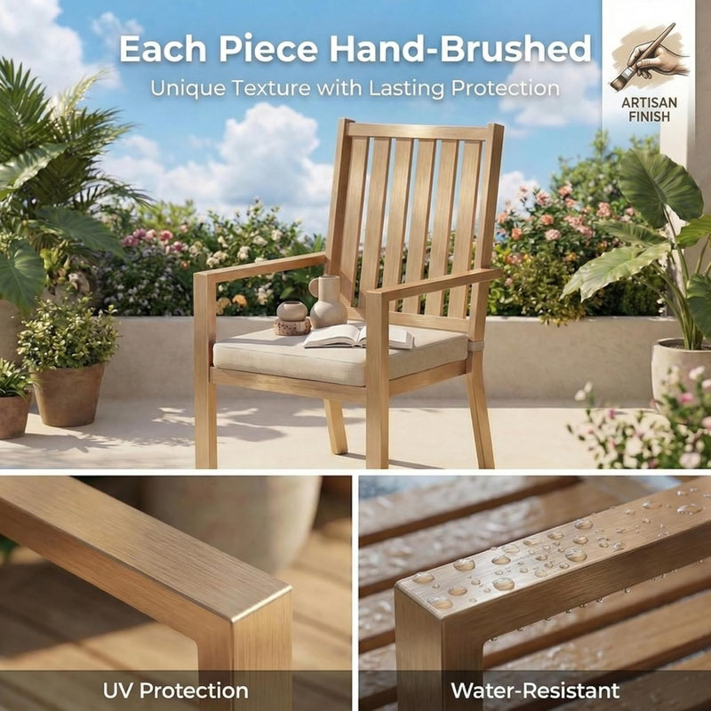 Ensemble de 4 chaises de patio d'extérieur en aluminium Deidre, Brun clair