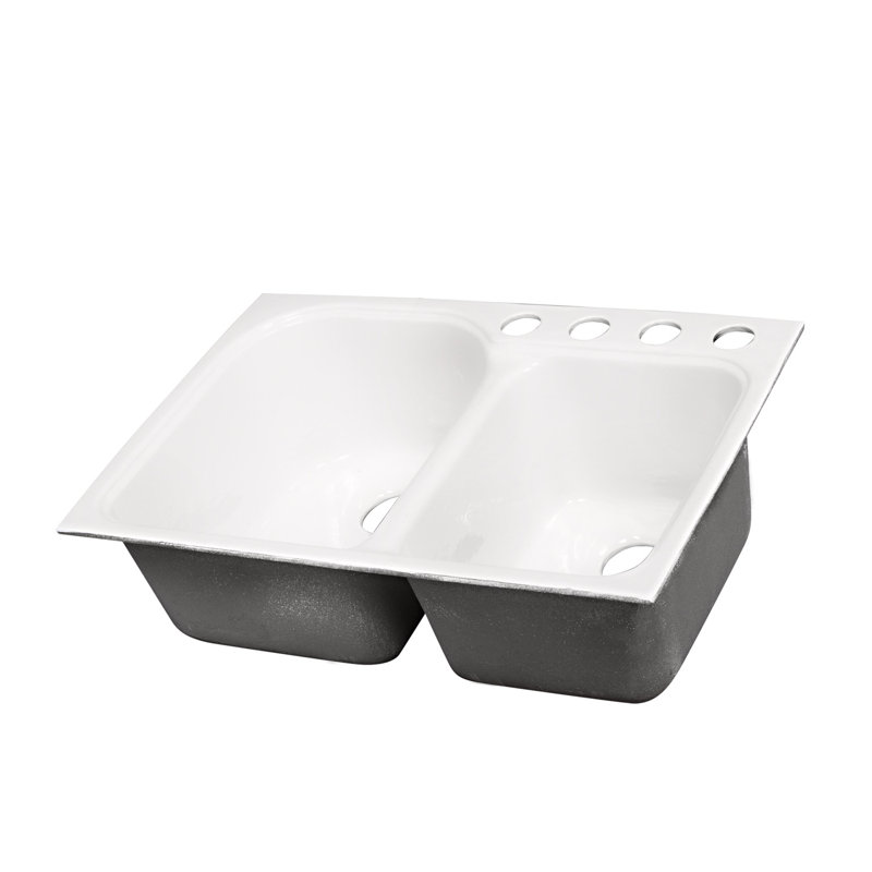 Évier de cuisine à double cuve encastrable l 33 po x l 22 po Dockweiler, Blanc