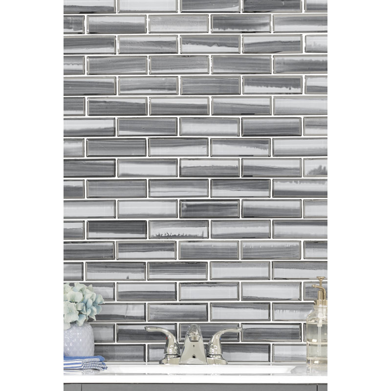 Rivella Kasumi Gris Subway 12 in. x 12 in. Glossy Glass Mosaic Wall Tile