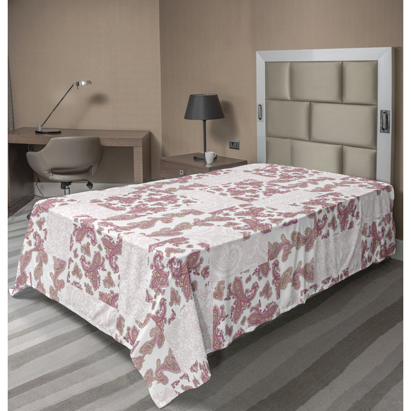 Drap plat Ambesonne, Drap plat pour lit simple, Rose séchée, rubis pâle / cachemire
