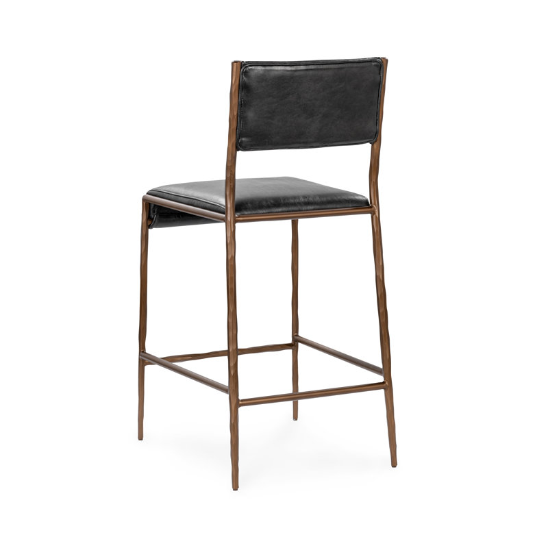 Kayne Leather Counter Stool, Black, Bronze