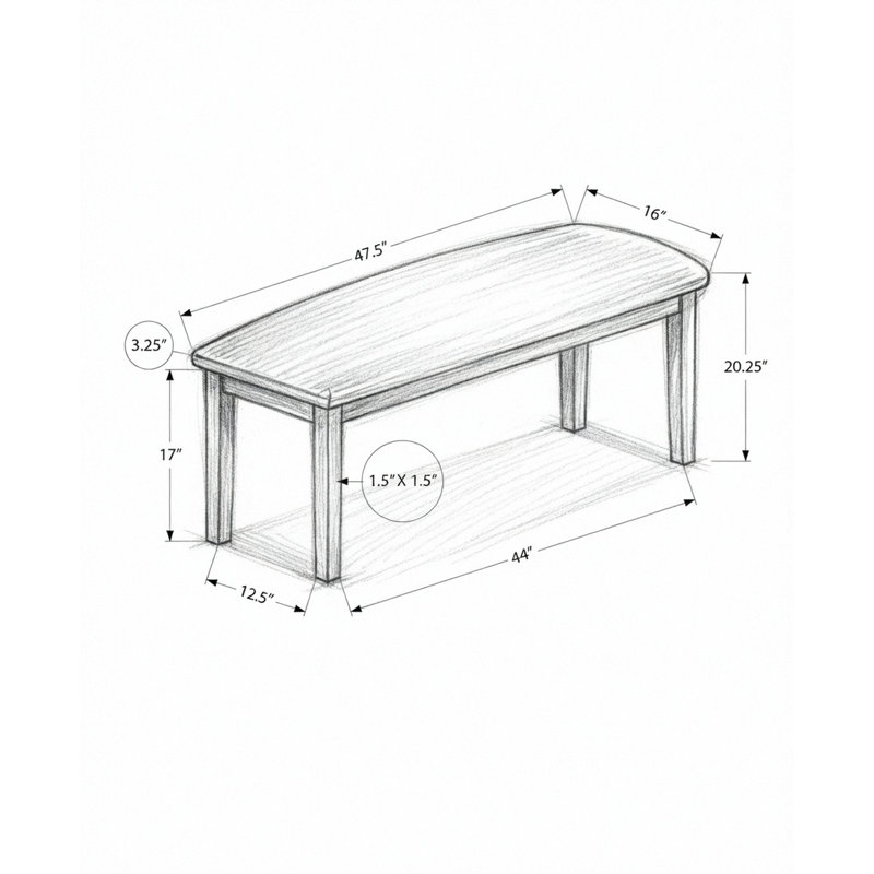 Banc transitionnel rectangulaire de 48 pouces avec revêtement en similicuir brun et structure en bois massif pour une assise polyvalente