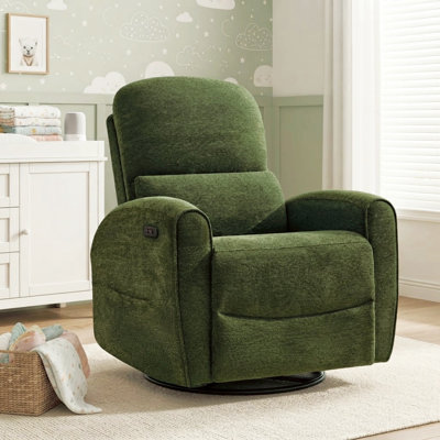 Fauteuil inclinable, oscillant et pivotant moderne en chenille avec support lombaire, accoudoir rond et double poche, USB et Type-C