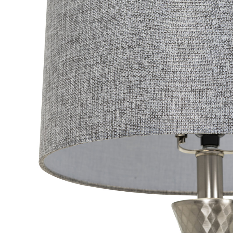 Aegina Metallic Nickel Table Lamp Set with Linen Shades