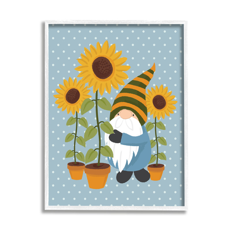Chapeau rayé bleu à pois Sunflower Garden, Giclée encadrée blanc bord de mer, H 30 po x l 24 po x P 4 po