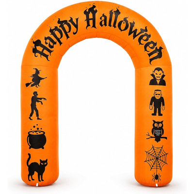 Halloween Inflatable Archway with LED Lights, Happy Halloween Party Entrance Decoration with Witch, Zombie, Vampire, Frankenstein, Owl, Spider and Black Cat for Indoor & Outdoor Celebrations