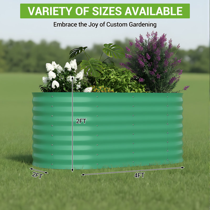 Galvanized Metal Oval Raised Garden Bed - Planter Box for Vegetables and Flowers, Green, 5.71" H x 47.2" W x 26.19" D