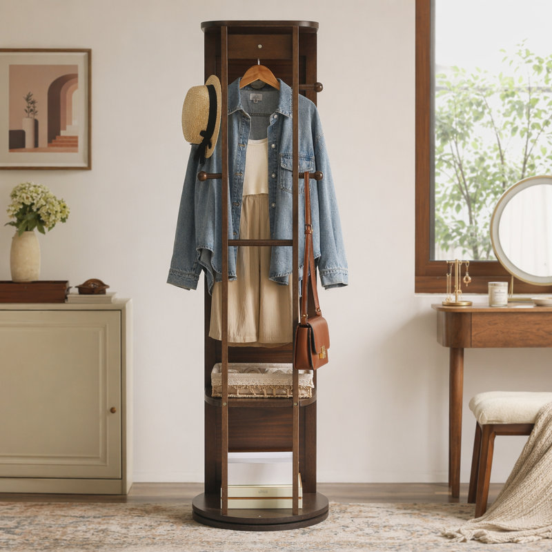 Portemanteau en bois massif pleine grandeur avec porte et miroir