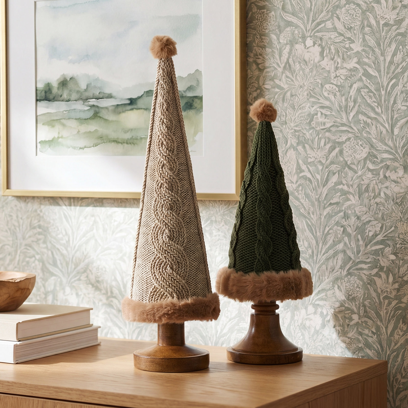 Liani 2-Piece Cable Knit Tree Figurine Set