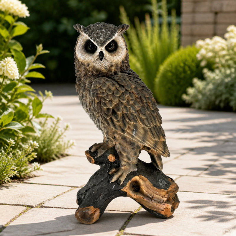 Owl Garden Statue with Branch Base