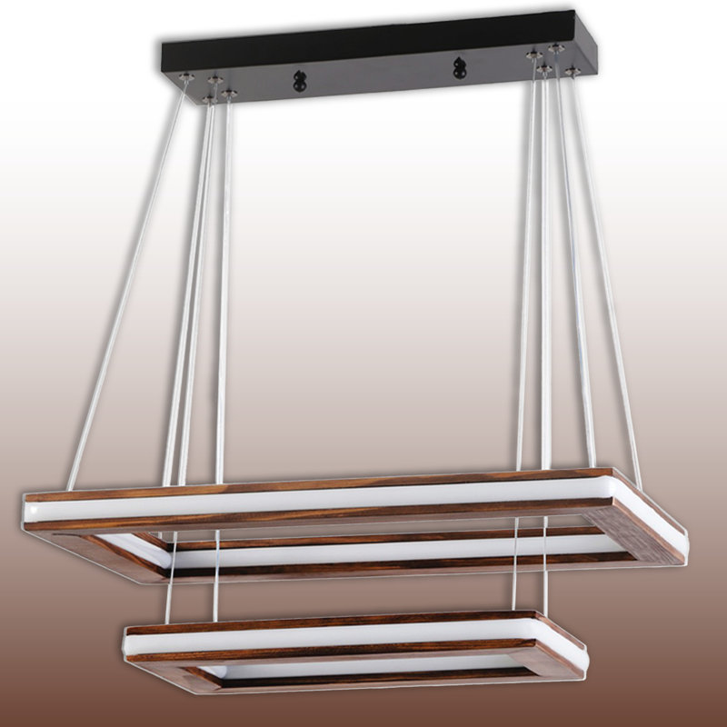 Lustre rectangulaire à DEL 2 couleurs à 2 niveaux, Noyer, Noyer