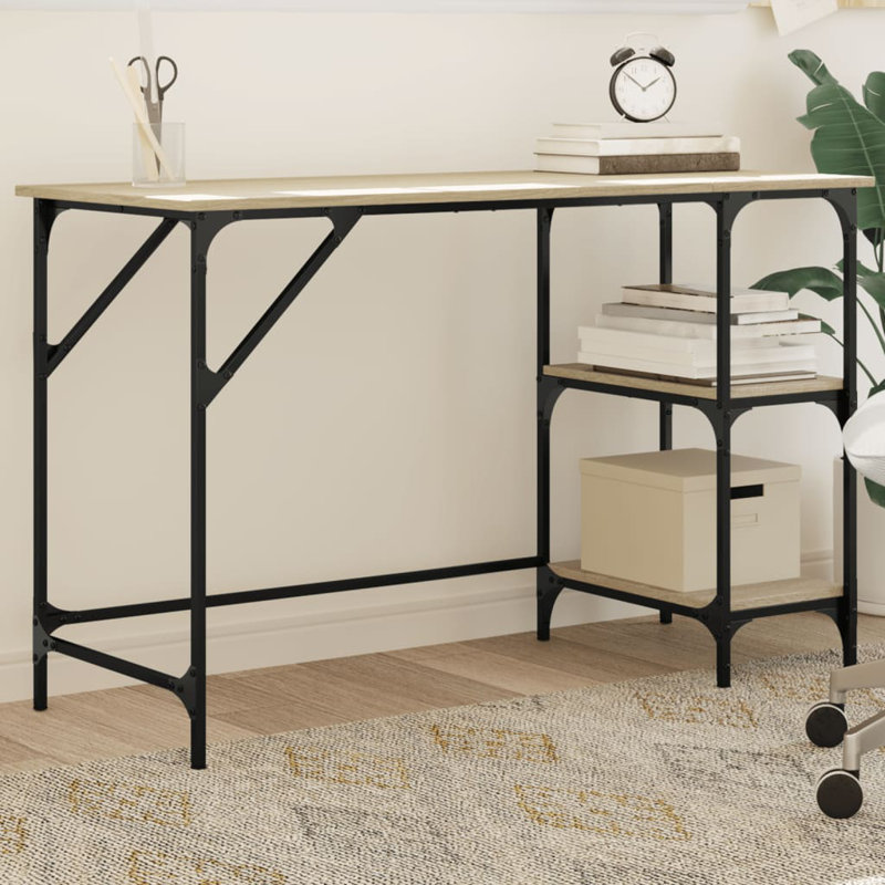 Cascadera Metal Base Writing Desk, 75cm H x 120cm W x 50cm D, Sonoma Oak