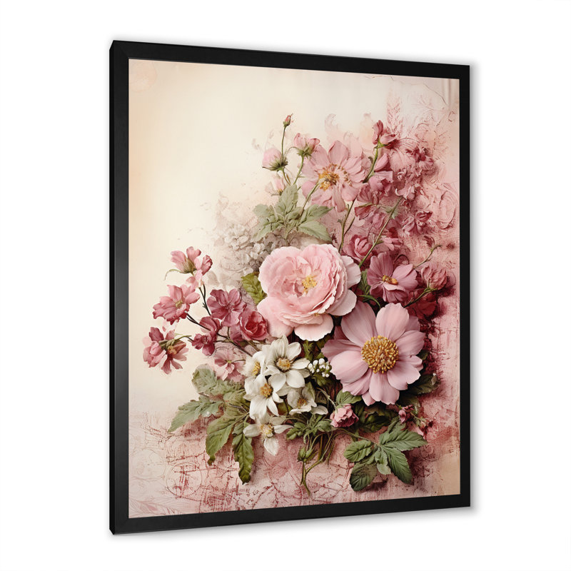 Bouquet de roses roses en fleurs, Cadre photo noir simple, H 32 po x l 16 po x P 1 po