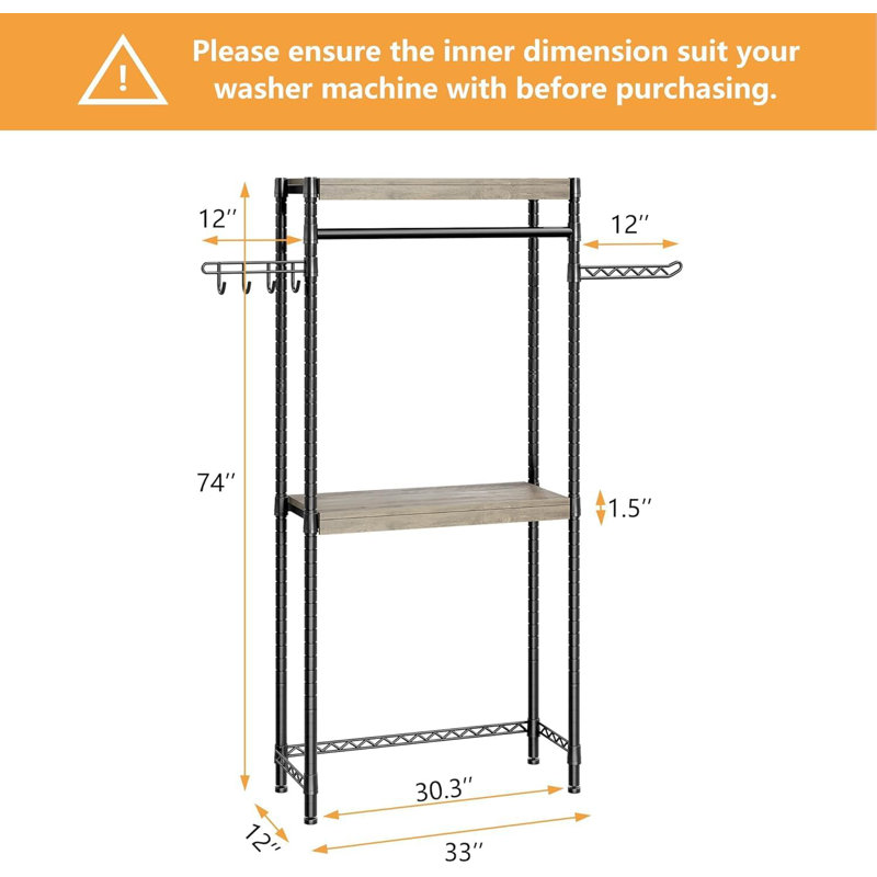 28" Heavy-Duty Over The Washer Drying Rack - 4-Shelf Laundry Storage Shelf with Hanging Hooks, Adjustable Height