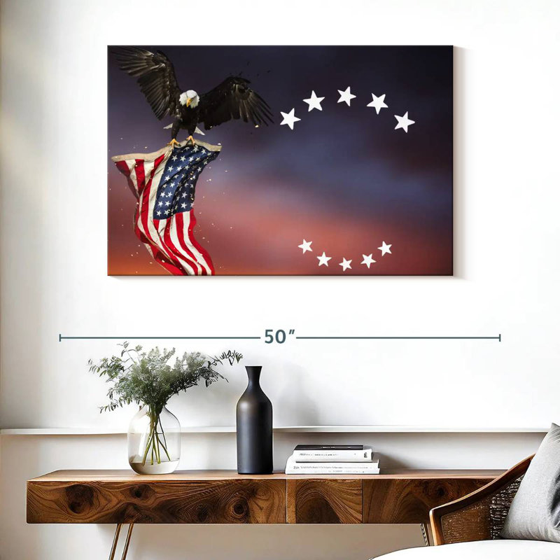 Brampt Bald Eagle With American Flag, 26" H x 39" W