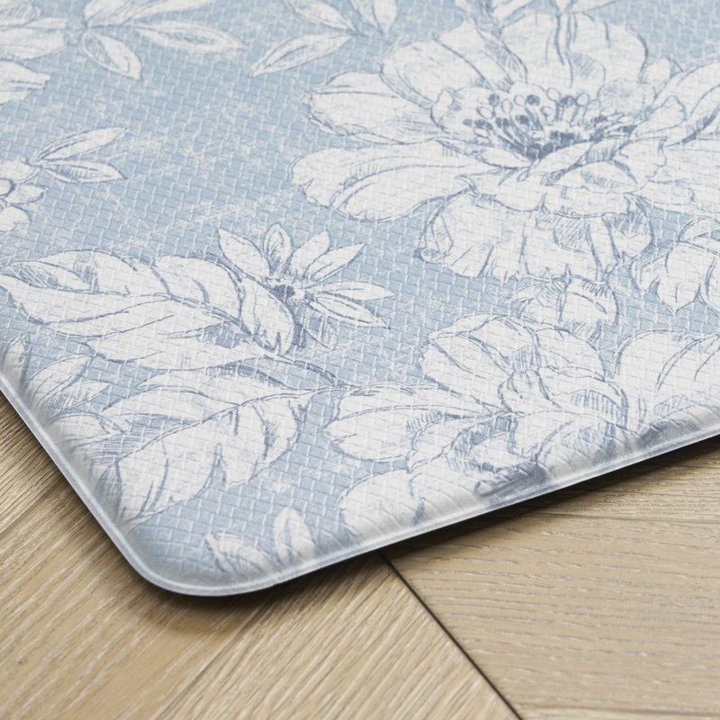Laura Ashley Iris Comfort Standing Anti-Fatigue Mats, Blue, Rectangle 1'5" x 5'