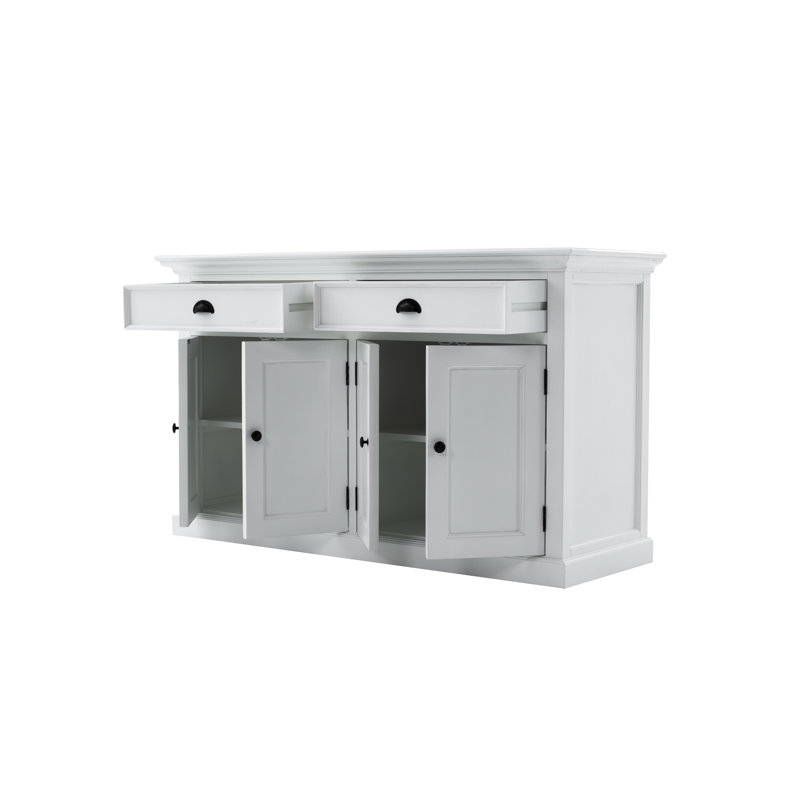 White Polished Wood China Cabinet with Adjustable Shelves