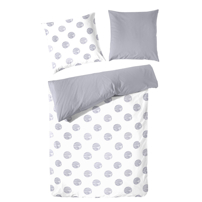 Roosevelt Cotton 144 TC Reversible 2 Piece Duvet Cover Set, 155 x 220cm Duvet Cover + 1 Pillowcase, White/Grey