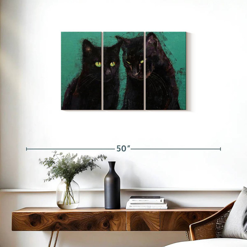 Deux chats noirs, H 20 po x l 33 po