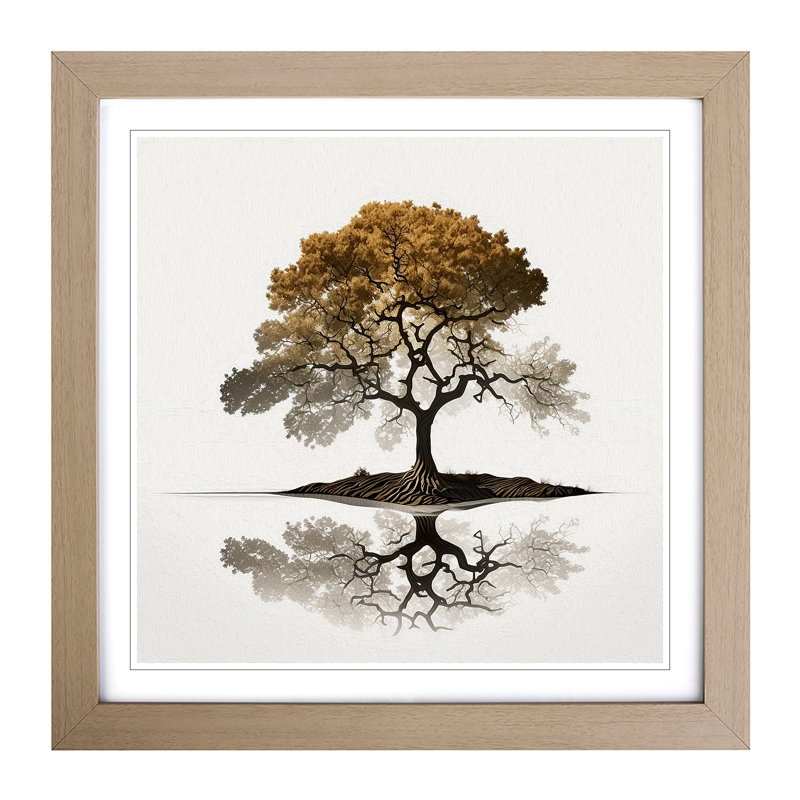 Oak Tree Minimalism No.1 - Single Picture Frame Print on Wood, Oak