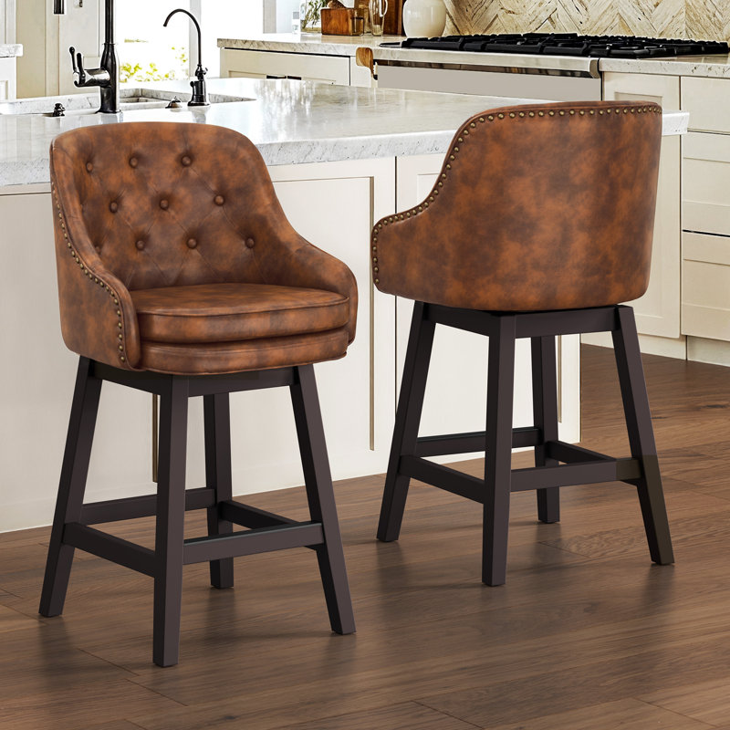 Tabouret de bar rembourré Chela, Brown Seat/Espresso Frame