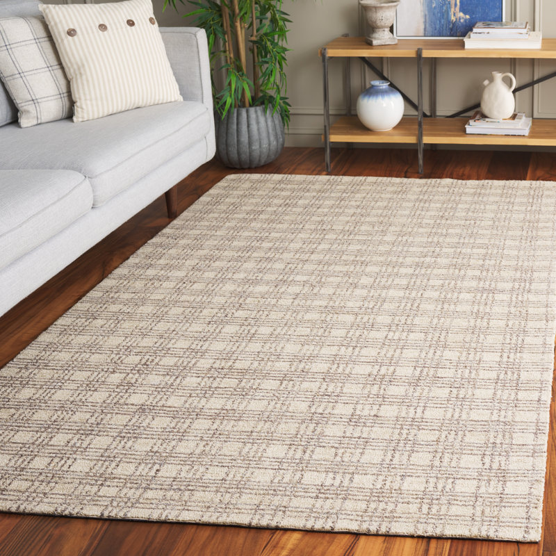Tapis gris / beige en jute / laine / coton touffeté à la main Dolf, Rectangle 8 po x 10 po