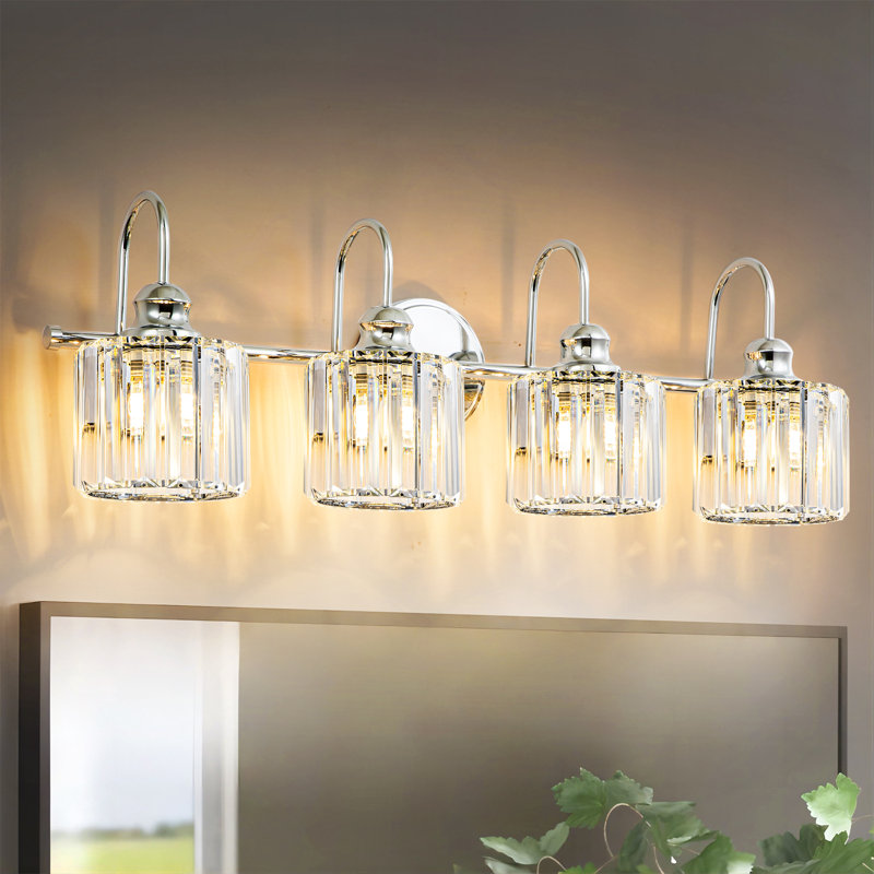 Gjystina 3-Light Dimmable Gold-Black/Chrome Crystal Vanity Light, 4 Lights, Silver