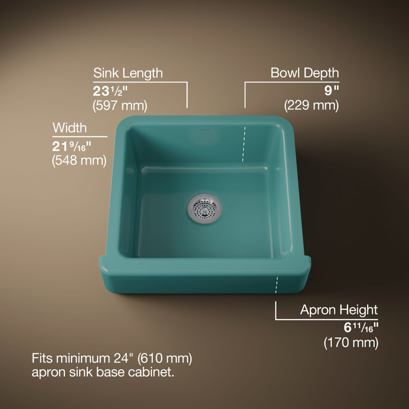 Évier de cuisine de style ferme Whitehaven à ajustement automatique, 61 cm L x 56 cm l, Sarcelle